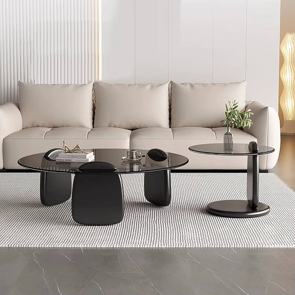Design Couchtisch Set Holz & Glas | Exklusiv & Modern