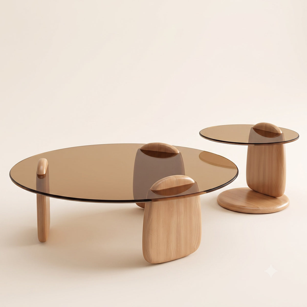 Design Couchtisch Set Holz & Glas | Exklusiv & Modern