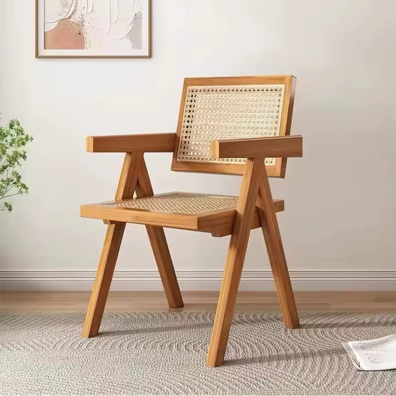 Modern Price High Quality Rattan Chair Wooden Dining Chair Solid Wood Rattan Chairs for Balconies Coffee Shop Outdoor Courtyard