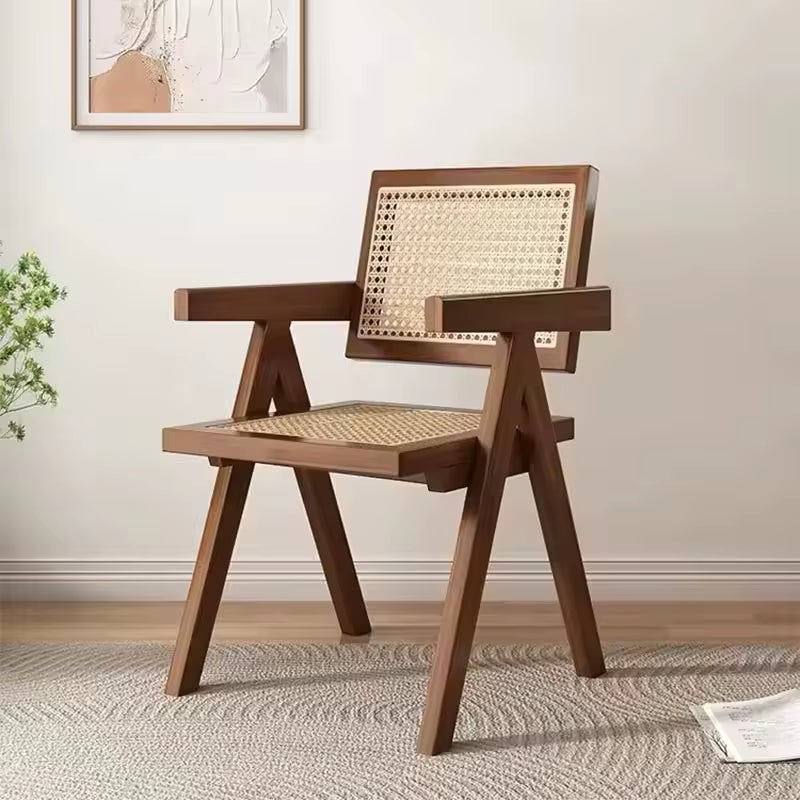 Modern Price High Quality Rattan Chair Wooden Dining Chair Solid Wood Rattan Chairs for Balconies Coffee Shop Outdoor Courtyard