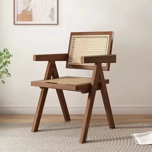 Modern Price High Quality Rattan Chair Wooden Dining Chair Solid Wood Rattan Chairs for Balconies Coffee Shop Outdoor Courtyard