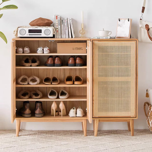 Household Entrance Shoe Cabinet, Solid Wood Rattan Storage Cabinet, Small Household Entrance Cabinet