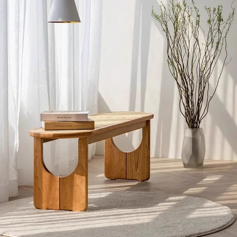 Rattan Sitzbank aus Massivholz im minimalistischen Design