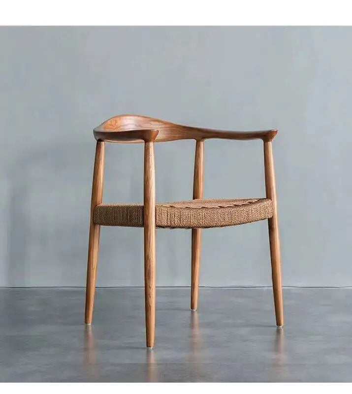 Wholesale Solid Natural Wood Color Restaurant Hotel Luxury Modern Rattan Dining Chair with Arms Wooden Dining Room Chairs