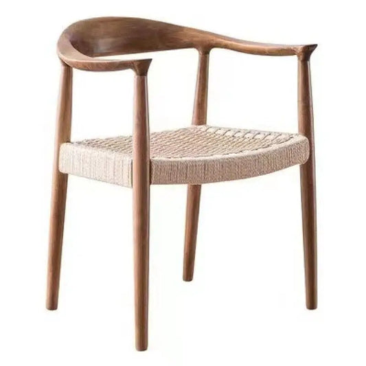 Wholesale Solid Natural Wood Color Restaurant Hotel Luxury Modern Rattan Dining Chair with Arms Wooden Dining Room Chairs