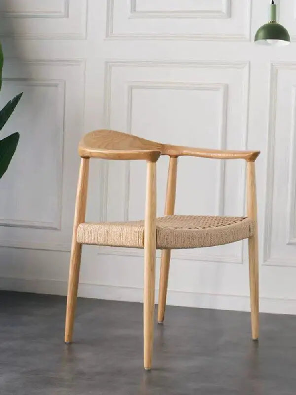 Wholesale Solid Natural Wood Color Restaurant Hotel Luxury Modern Rattan Dining Chair with Arms Wooden Dining Room Chairs
