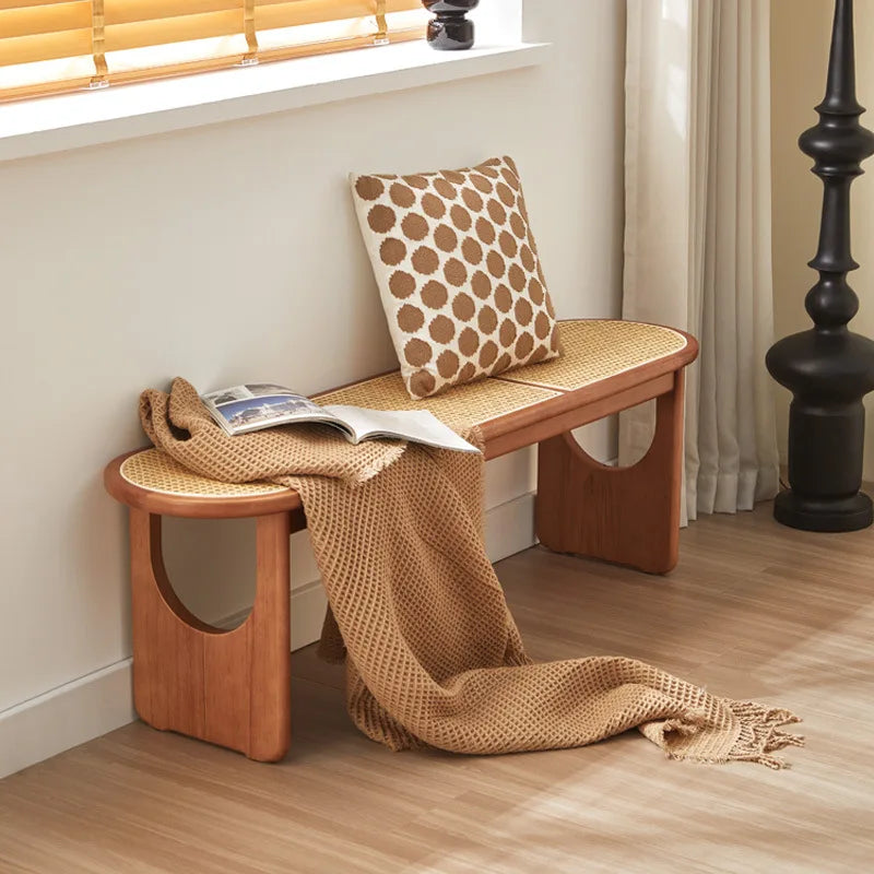 Rattan Sitzbank aus Massivholz im minimalistischen Design