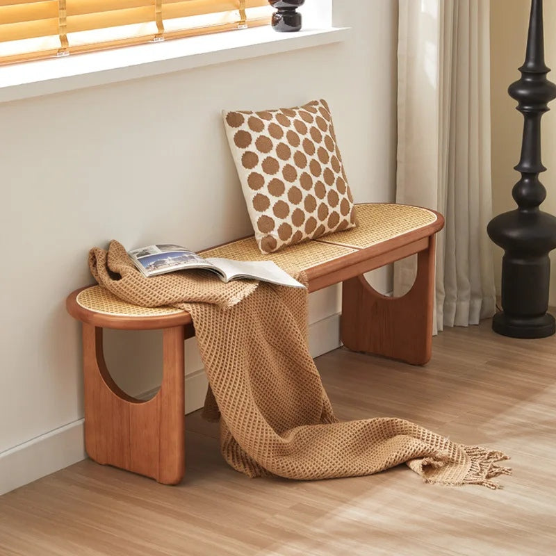 Rattan Sitzbank aus Massivholz im minimalistischen Design