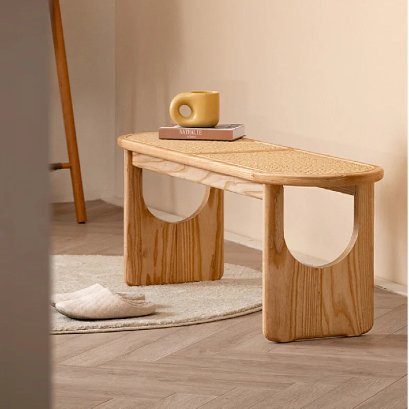 Rattan Sitzbank aus Massivholz im minimalistischen Design