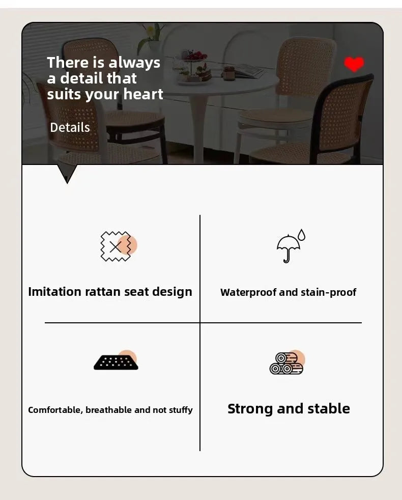 Nordic Dining Chairs Imitation Rattan Restaurant Chair Superimposed Computer Chair Stable Load-bearing Kitchen Furniture