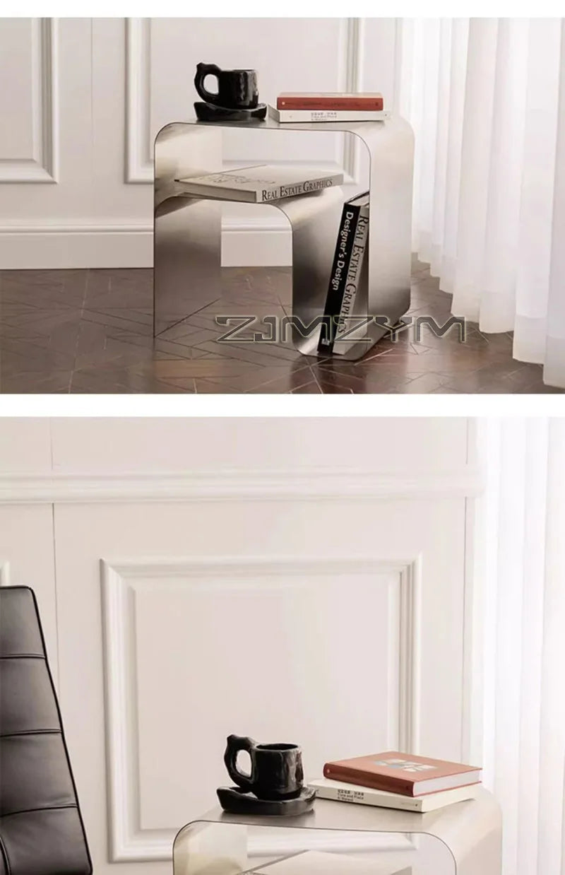 Nordic Stainless Steel Tea Table Minimalist Bedside Nightstand Modern Sofa Corner Accent Table for Bedroom Coffee Desk