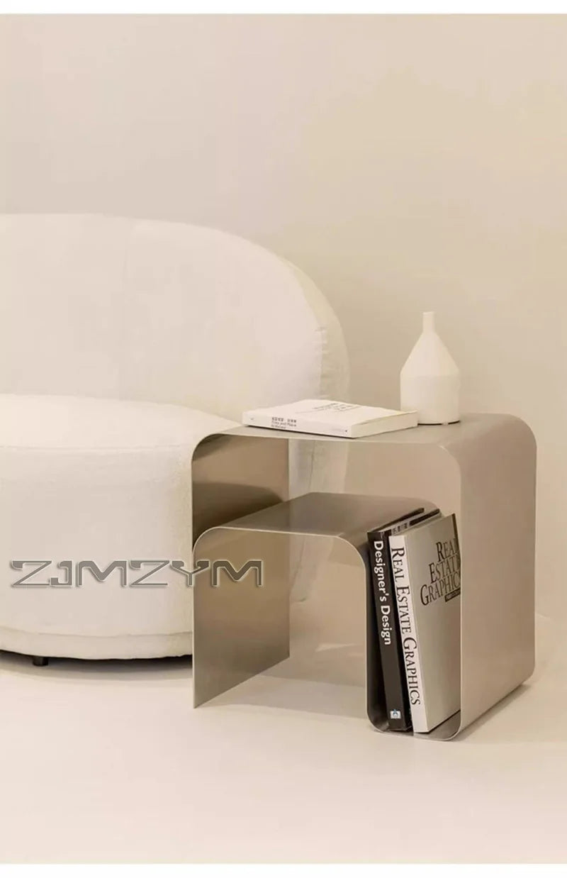 Nordic Stainless Steel Tea Table Minimalist Bedside Nightstand Modern Sofa Corner Accent Table for Bedroom Coffee Desk