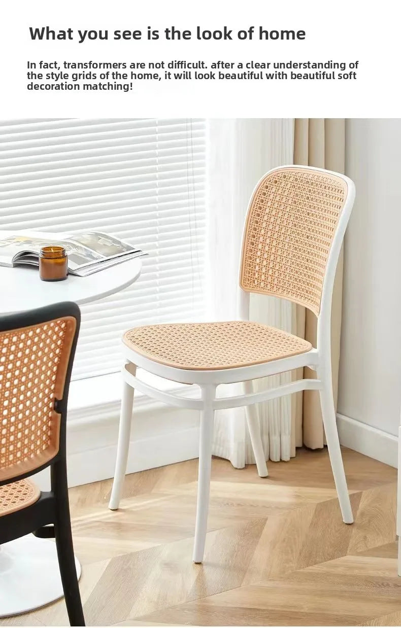 Nordic Dining Chairs Imitation Rattan Restaurant Chair Superimposed Computer Chair Stable Load-bearing Kitchen Furniture