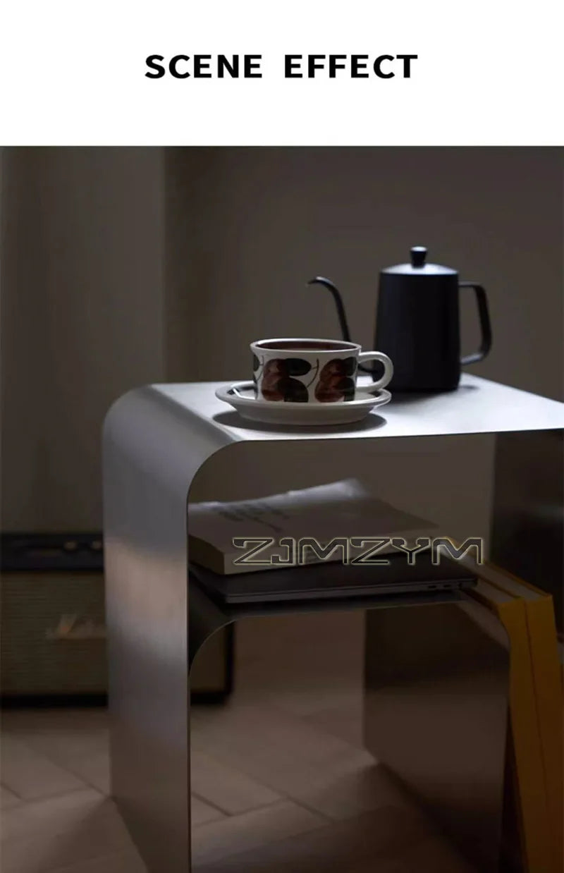 Nordic Stainless Steel Tea Table Minimalist Bedside Nightstand Modern Sofa Corner Accent Table for Bedroom Coffee Desk