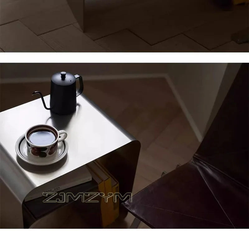 Nordic Stainless Steel Tea Table Minimalist Bedside Nightstand Modern Sofa Corner Accent Table for Bedroom Coffee Desk