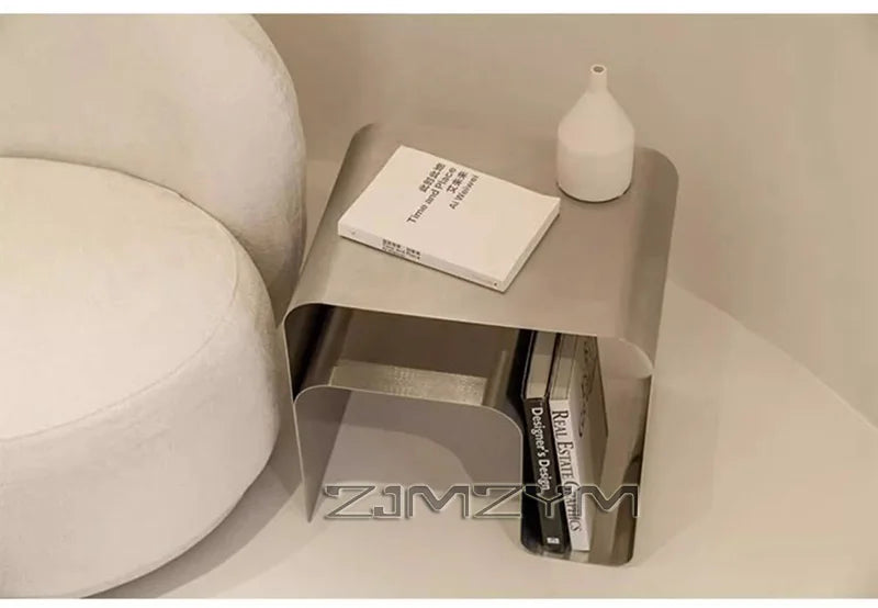 Nordic Stainless Steel Tea Table Minimalist Bedside Nightstand Modern Sofa Corner Accent Table for Bedroom Coffee Desk