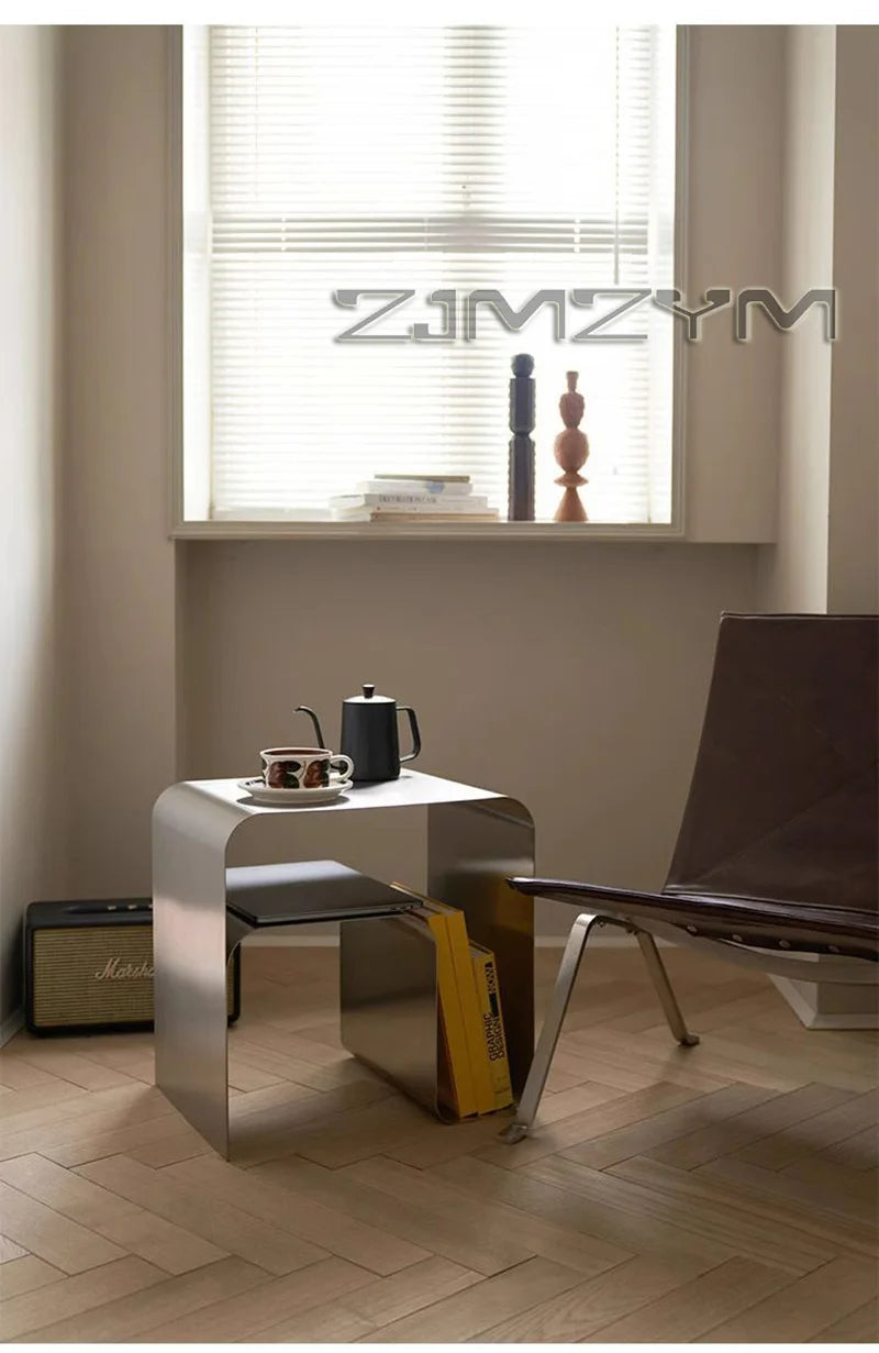 Nordic Stainless Steel Tea Table Minimalist Bedside Nightstand Modern Sofa Corner Accent Table for Bedroom Coffee Desk