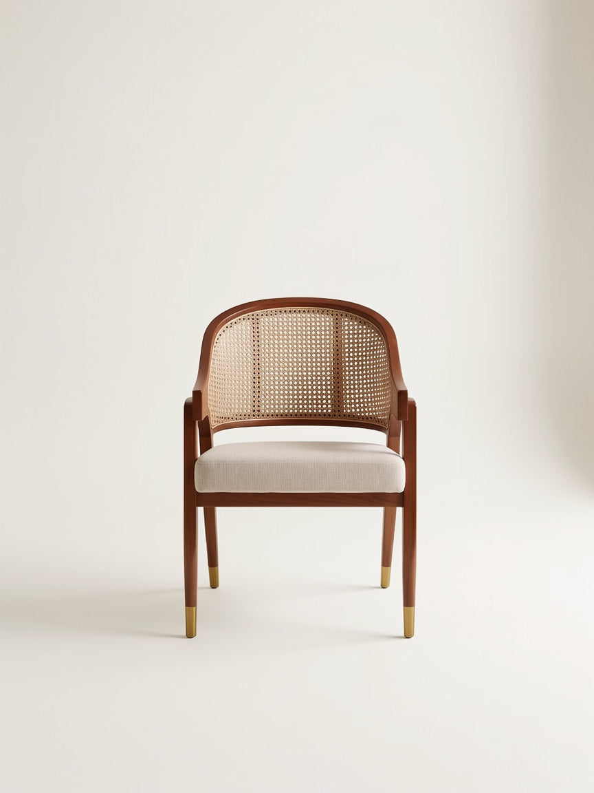 Nordic Retro Dining Chair Solid Wood Rattan Woven Chair Restaurant Casual Soft Bag Armchair Single Rattan Chair