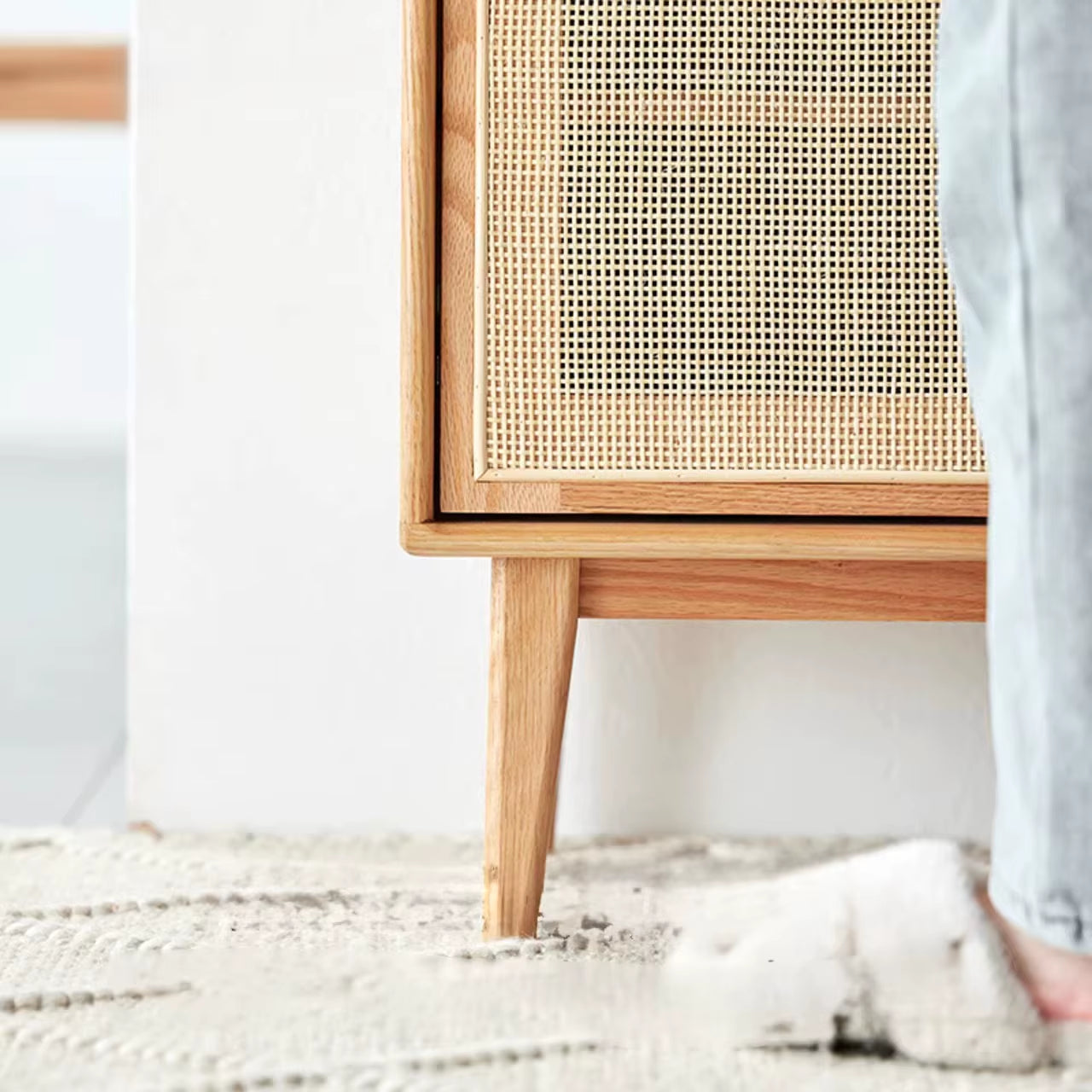 Household Entrance Shoe Cabinet, Solid Wood Rattan Storage Cabinet, Small Household Entrance Cabinet
