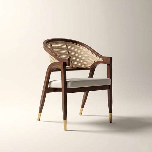 Nordic Retro Dining Chair Solid Wood Rattan Woven Chair Restaurant Casual Soft Bag Armchair Single Rattan Chair