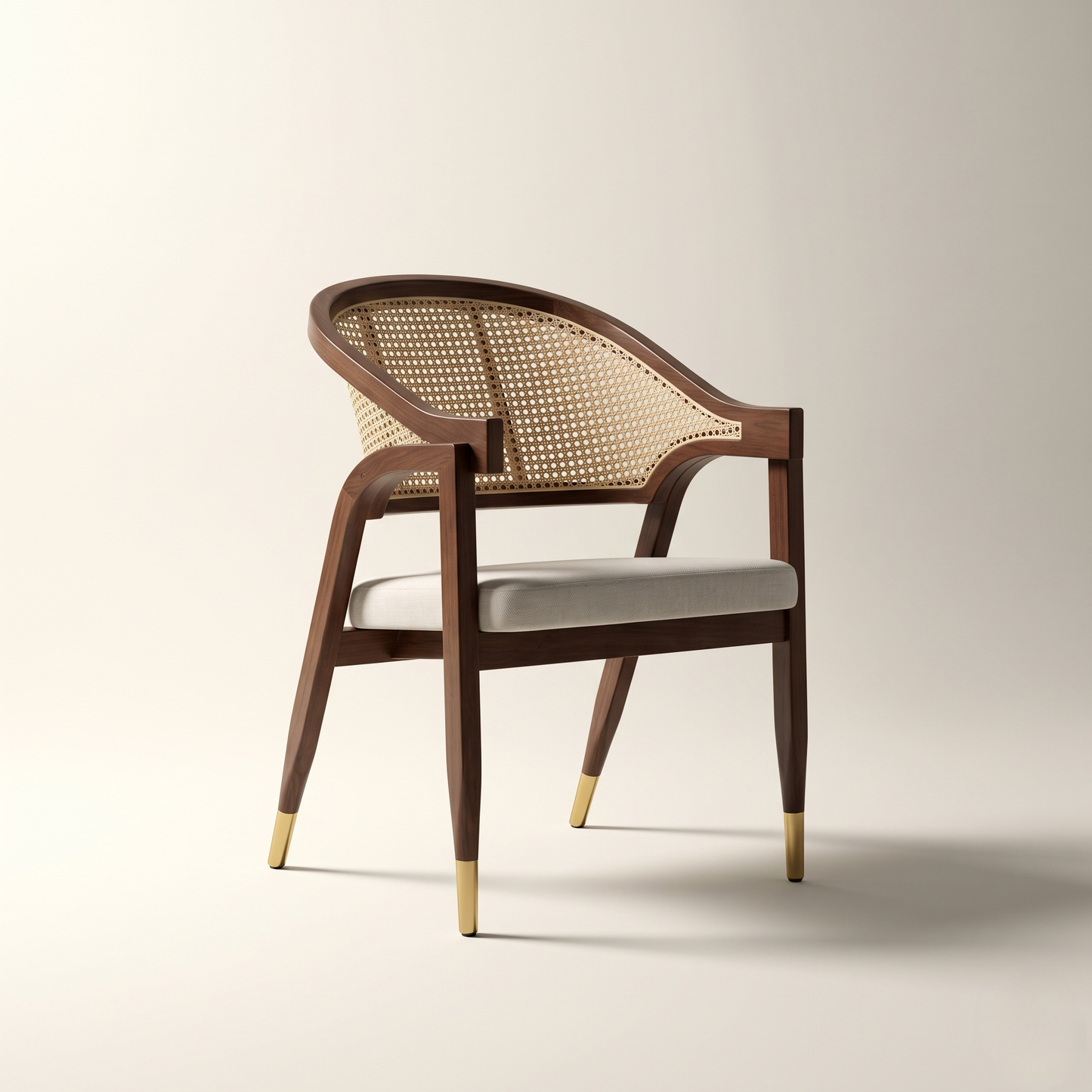Nordic Retro Dining Chair Solid Wood Rattan Woven Chair Restaurant Casual Soft Bag Armchair Single Rattan Chair