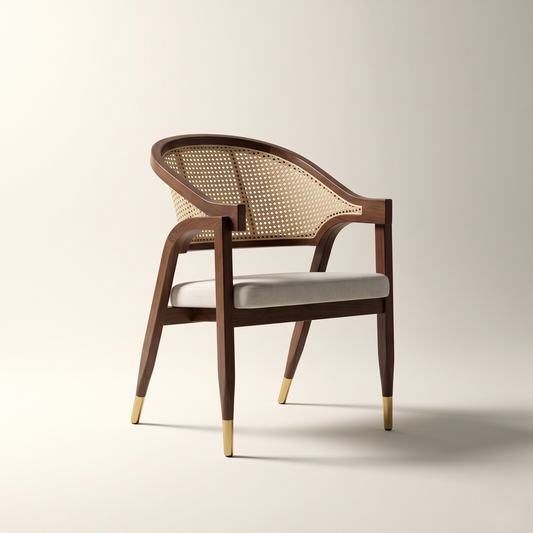 Nordic Retro Dining Chair Solid Wood Rattan Woven Chair Restaurant Casual Soft Bag Armchair Single Rattan Chair