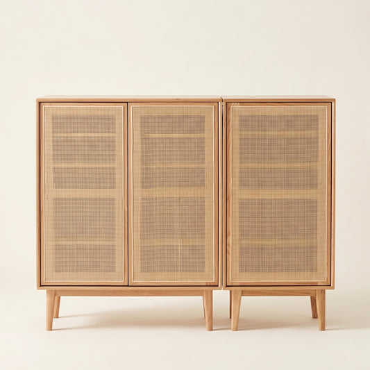 Household Entrance Shoe Cabinet, Solid Wood Rattan Storage Cabinet, Small Household Entrance Cabinet